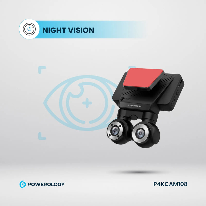 Powerology Dual Lens 4K Dash Camera with Night Vision Black