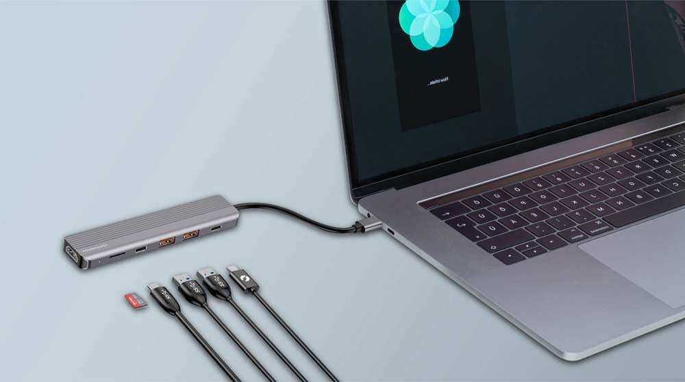 USB-C Hub Powerology 6in1 Slim 4K HDMI Adapter with USB 3.2 Data Transfer