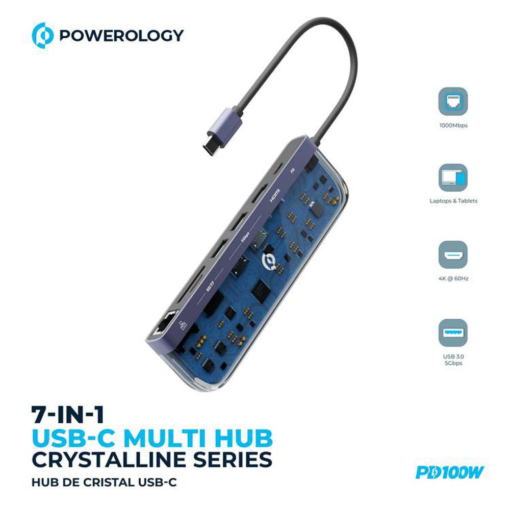 USB-C Multi Hub Powerology 7in1 - 4K HDMI, 100W Fast Charging, Ethernet Adapter
