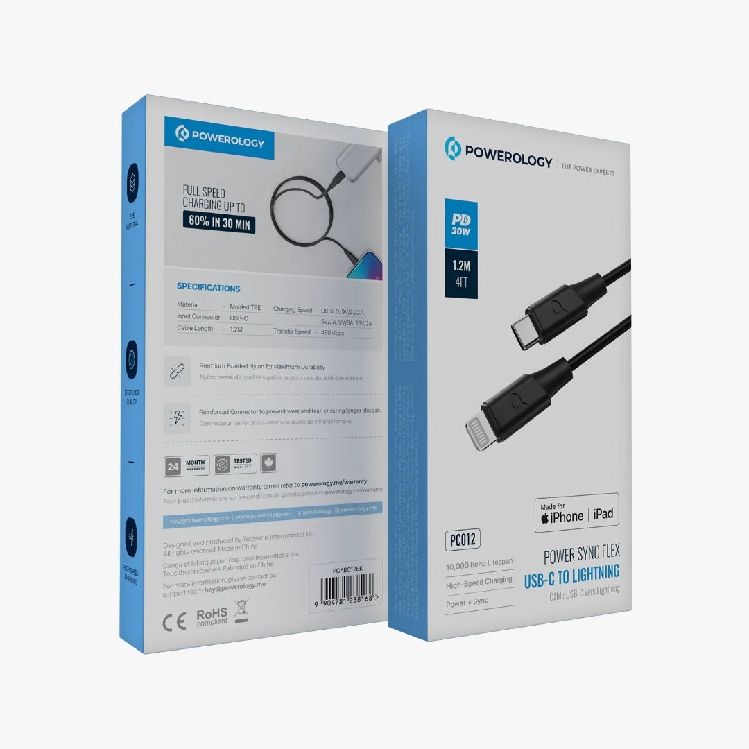 USB-C to Lightning Cable – Powerology Power Sync Flex 1.2M Durable Braided Cable