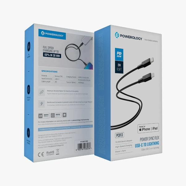 Powerology Power Sync Flex USB-C to Lightning 2M Cable Black