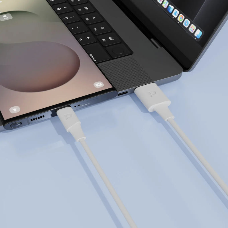 Powerology Power Sync Flex USB-A to USB-C 1.2M Cable PD 20W White