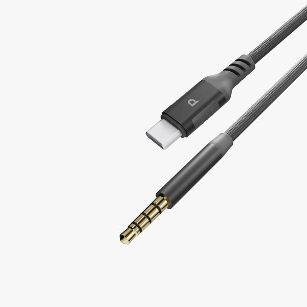 Powerology Power Sync Weave USB-C to 3.5mm Audio Cable Gray