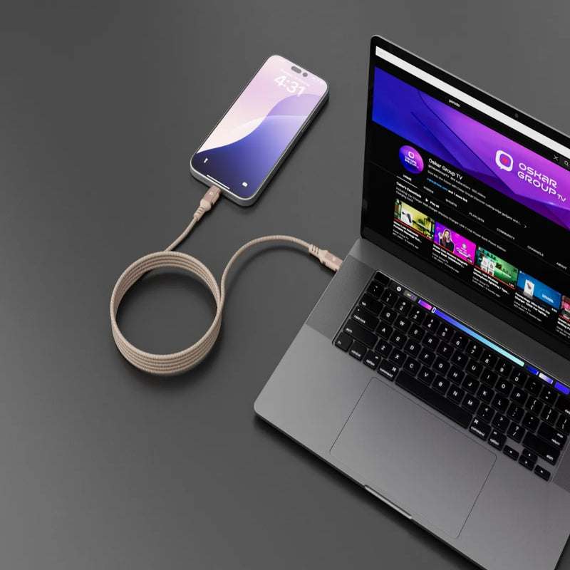 Powerology Malinka Weave Magnetic USB-C Cable 1.2M PD 60W Desert Titanium