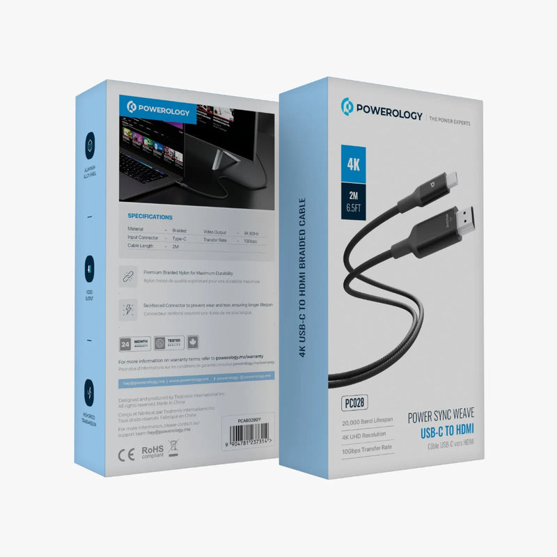Powerology Power Sync Flex 4K USB-C to HDMI 2M Cable Gray
