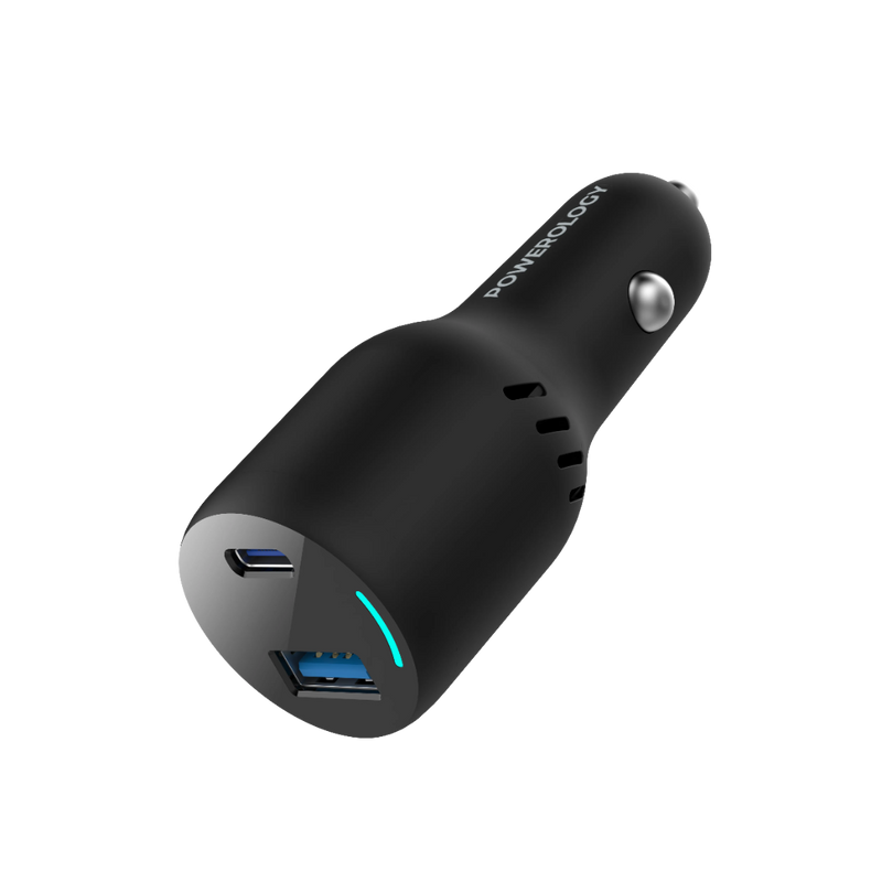 Powerology Dual Port Car Charger - 83W Fast Charging Black