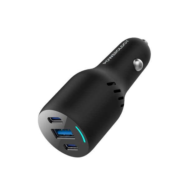 Powerology Triple Ports Car Charger - 85W Fast Charging Black