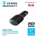 Powerology Triple Ports Car Charger - 85W Fast Charging Black