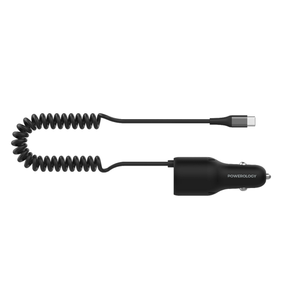 Powerology Triple Ports Car Charger & Type-C Cable - 98W Black