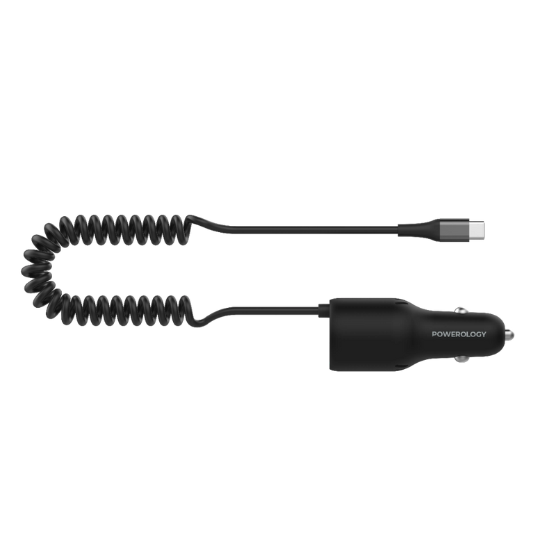 Powerology Triple Ports Car Charger with Type-C Cable Black