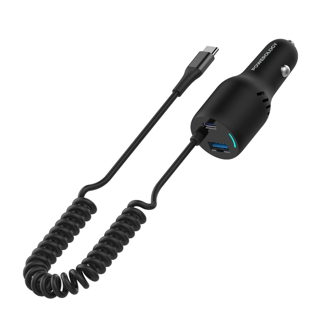 Car Charger Type-C - Powerology Triple Port Fast Charging Vehicle Adapter