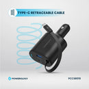 Powerology Type-C Retractable Car Charger - 115W Fast Charge Black