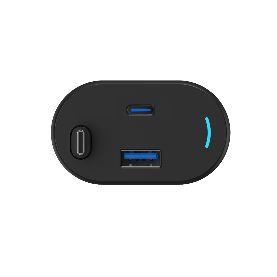 Type-C Car Charger - Powerology 115W Fast Charge Retractable Cable Black