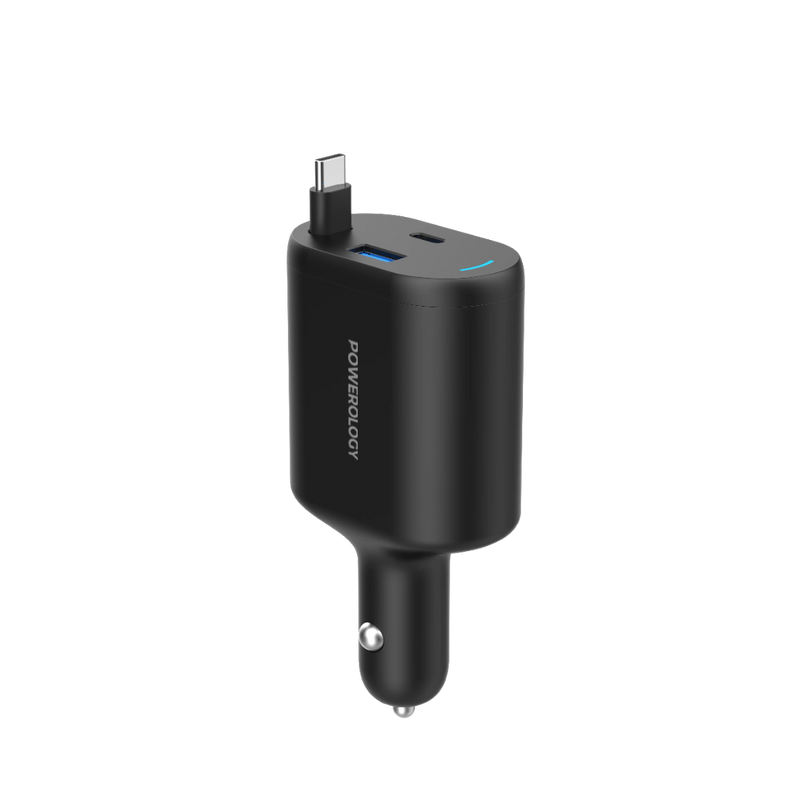 Powerology Type-C Retractable Car Charger - 115W Fast Charge Black