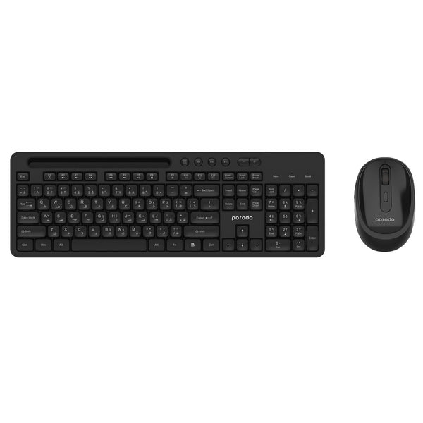 Porodo Dual Mode Wireless Keyboard Mouse Set With Mobile Phone Stand