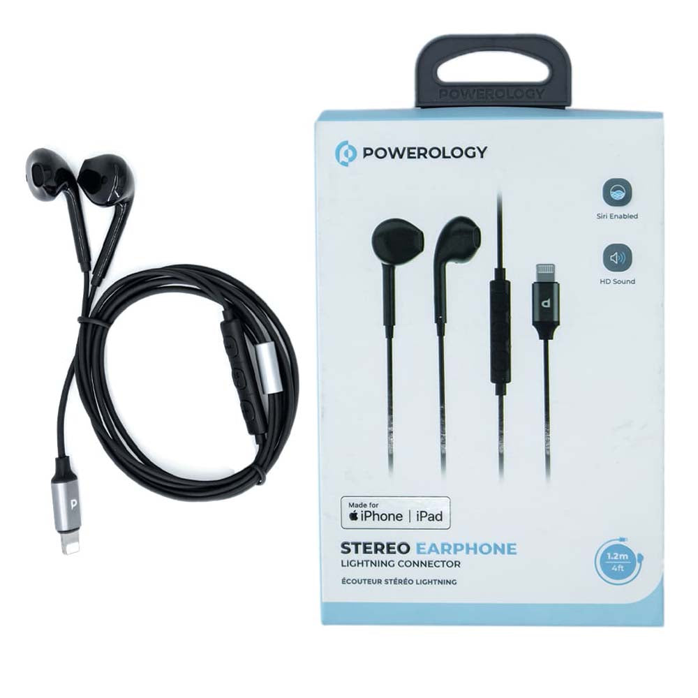 Stereo Earphone Lightning – Powerology In-Ear Headphones with HD Sound & Siri