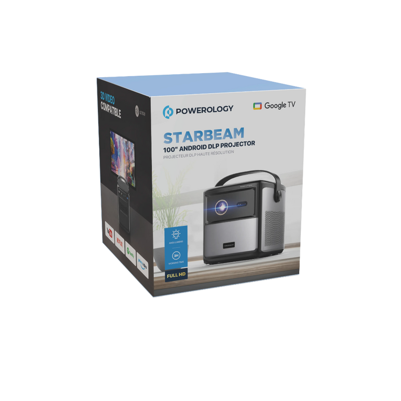 Powerology Starbeam 100" Google DLP Projector - 450 Lumens Black