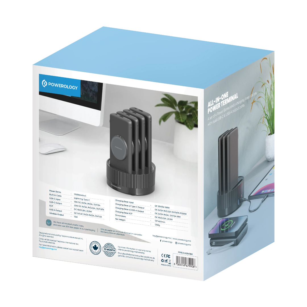 10000mAh Powerbank - Portable Charger with Built-In Lightning & USB-C Cables