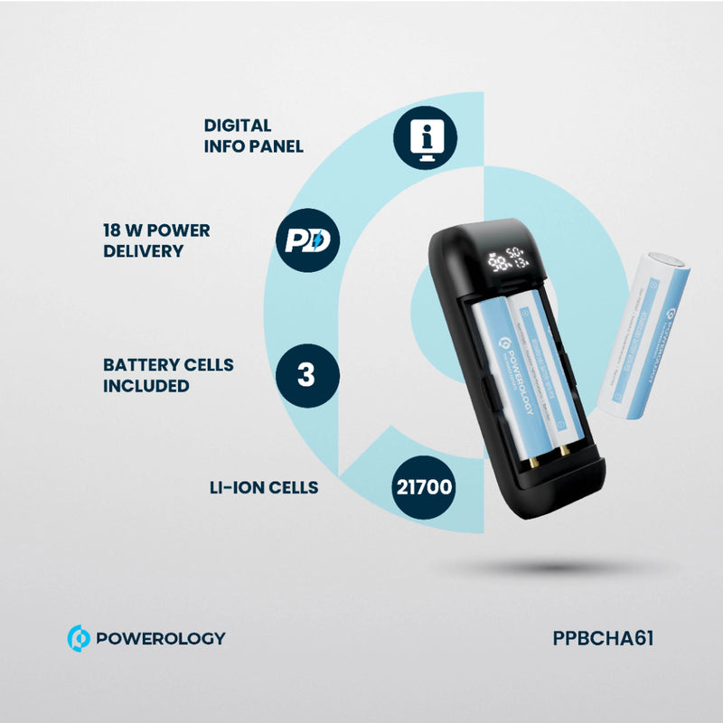 Powerology DIY Cell 10000+5000mAh Powerbank - 18W Fast Charge Grey