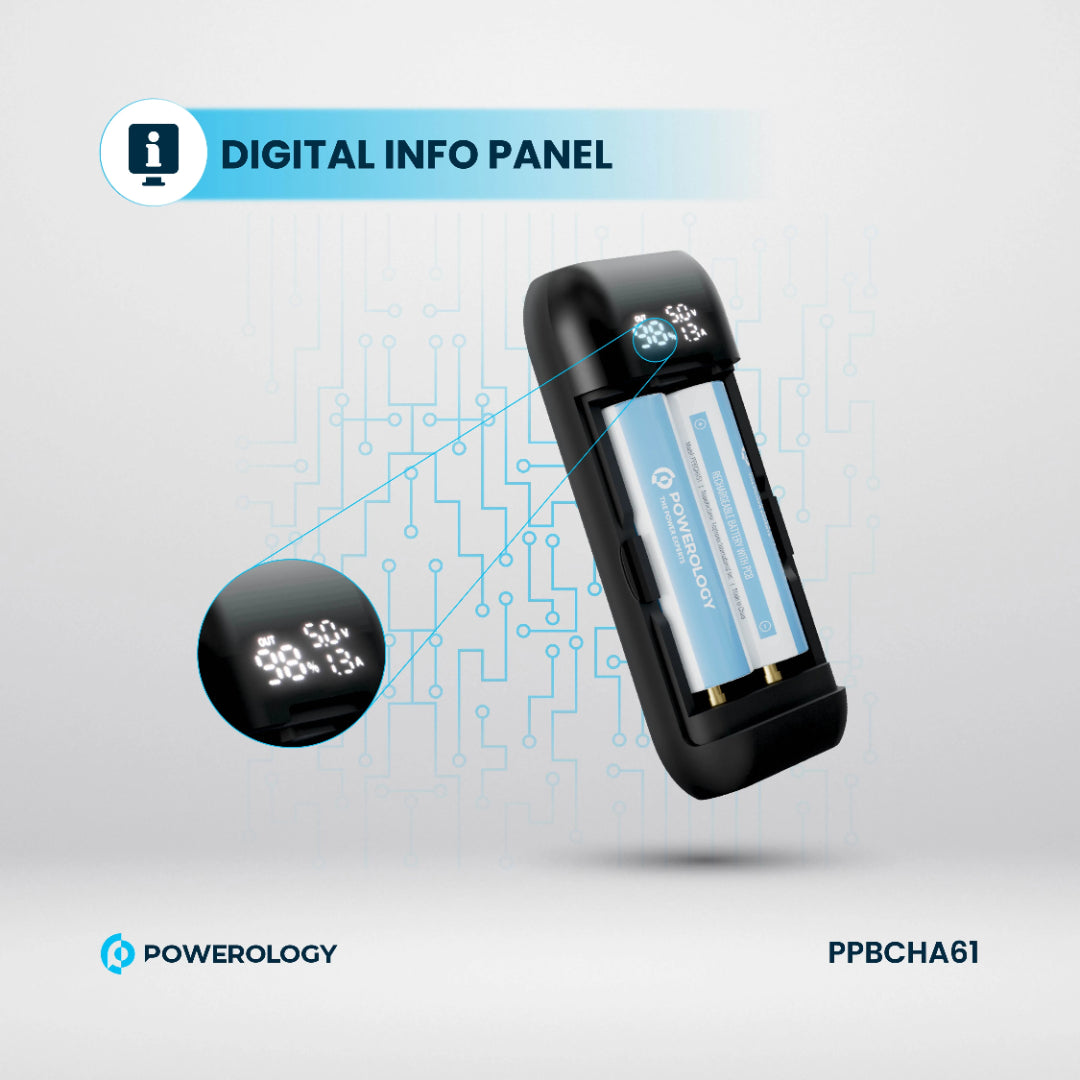 Powerology DIY Cell Powerbank - 15000mAh Portable Dual Battery Charger | USB-C Fast Charge