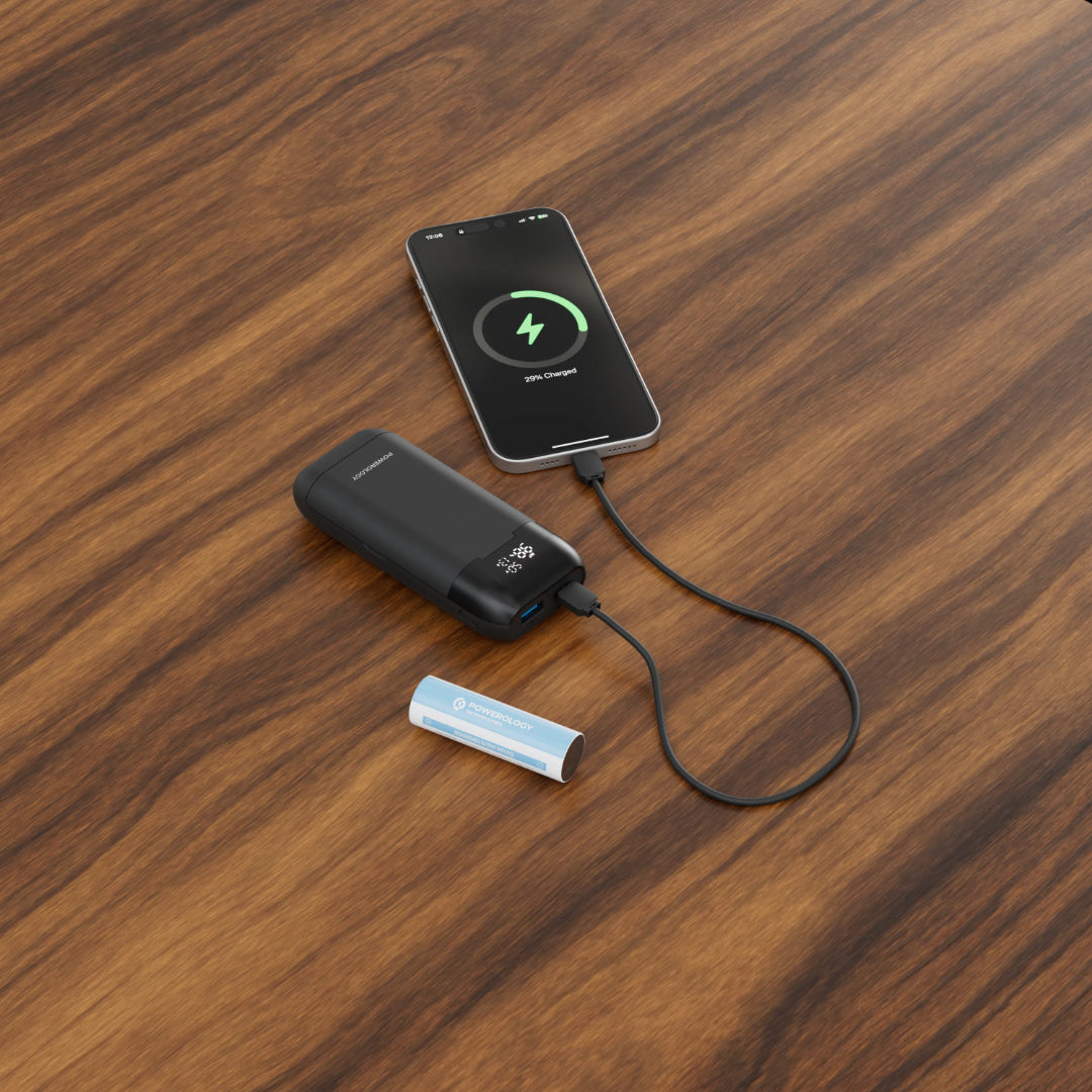 Powerology DIY Cell Powerbank - 15000mAh Portable Dual Battery Charger | USB-C Fast Charge