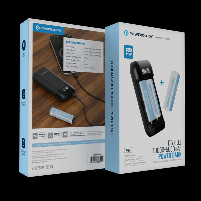Powerology DIY Cell 10000+5000mAh Powerbank - 18W Fast Charge Grey
