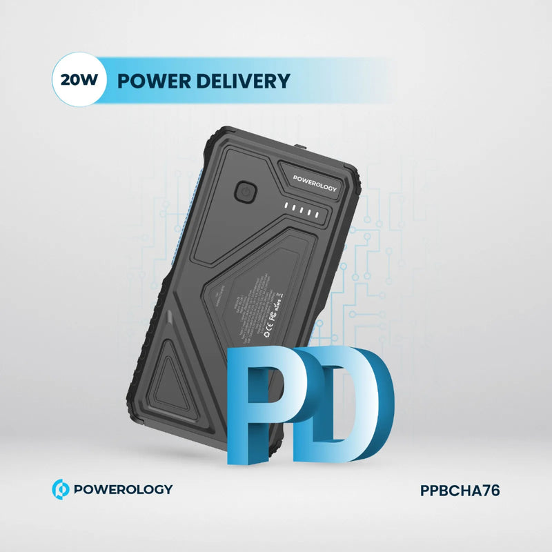 Powerology 20000mAh Solar Wireless Power Bank Black