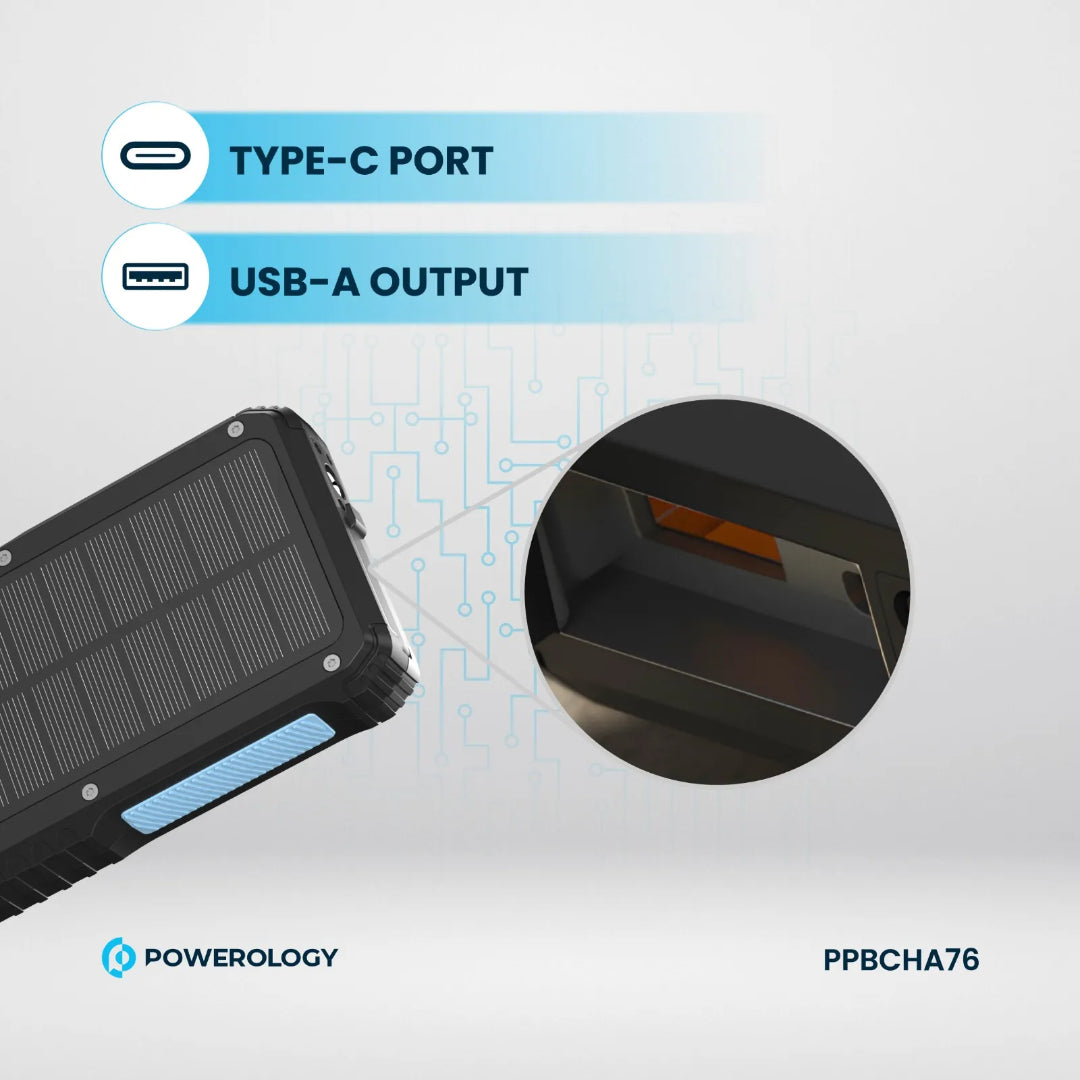 Solar Wireless Power Bank - 20000mAh Portable Fast Charging Power Bank With Retractable Cable