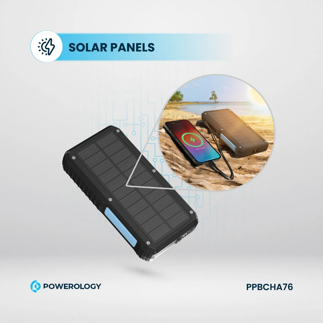 Solar Wireless Power Bank - 20000mAh Portable Fast Charging Power Bank With Retractable Cable