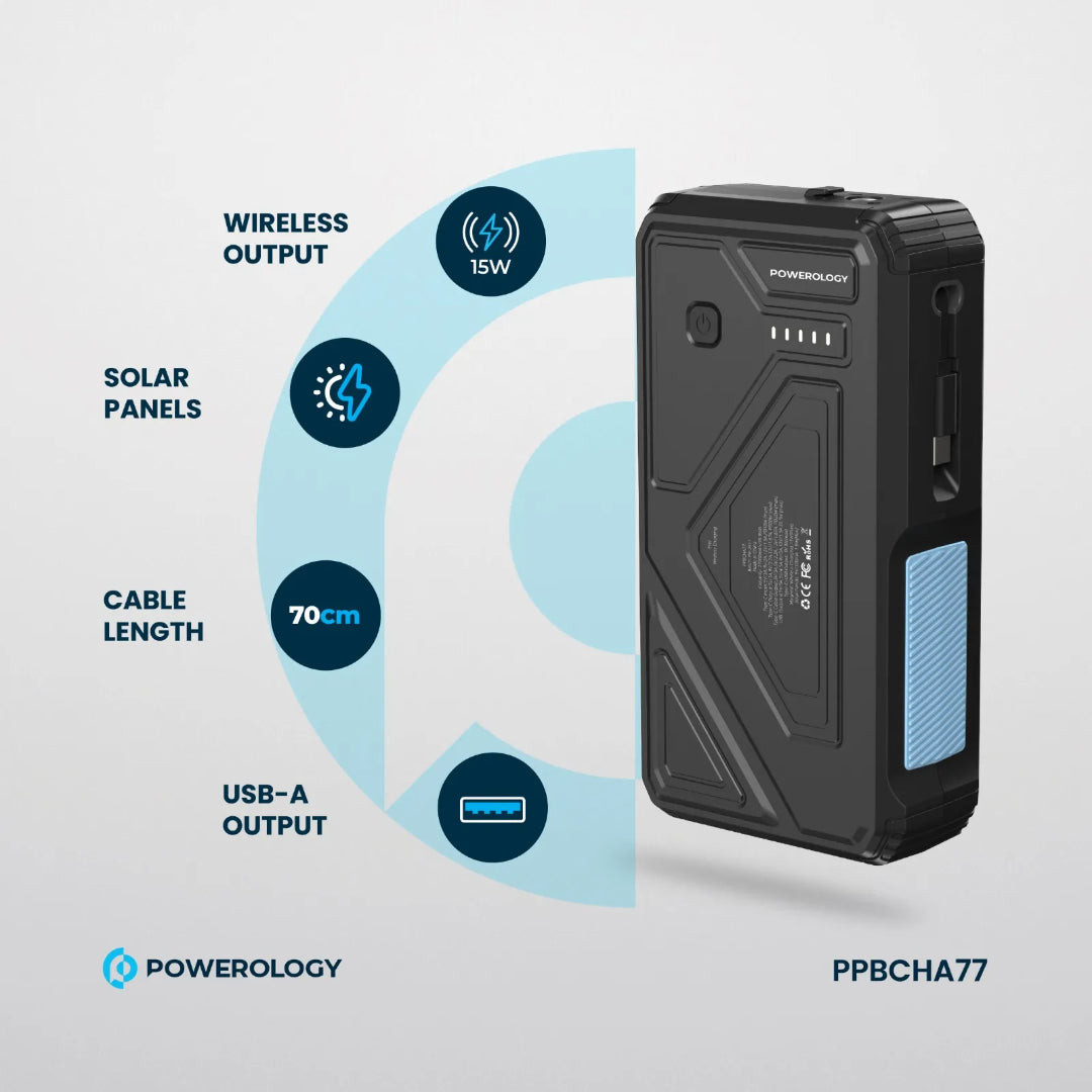 Solar Wireless Power Bank - 27000mAh Portable Charger with Fast Charging & Solar Panel