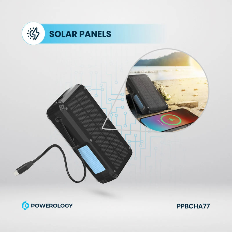 Powerology 27000mAh Solar Wireless Power Bank Black