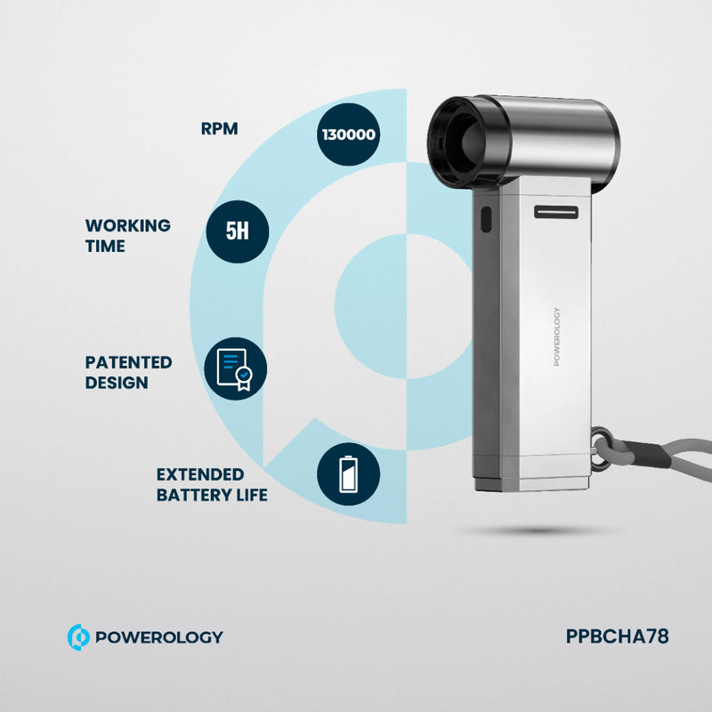 Powerology Turbo Jet Fan & Vacuum - 4 Speed, 4000mAh Silver