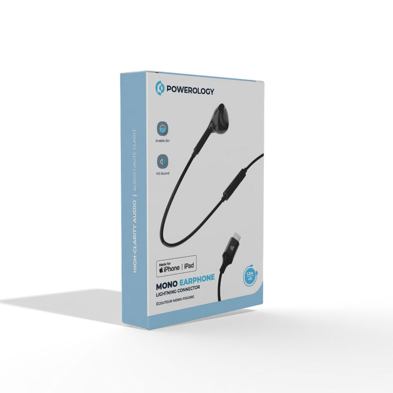 Powerology Mono Earphone with Lightning Connector - HD Sound Black