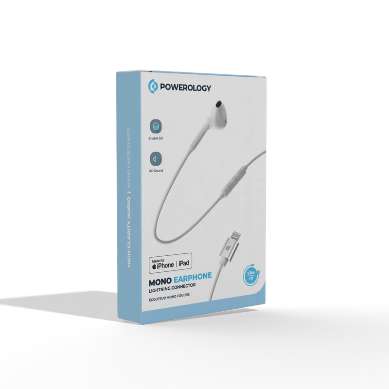 Powerology Mono Earphone with Lightning Connector - HD Sound White