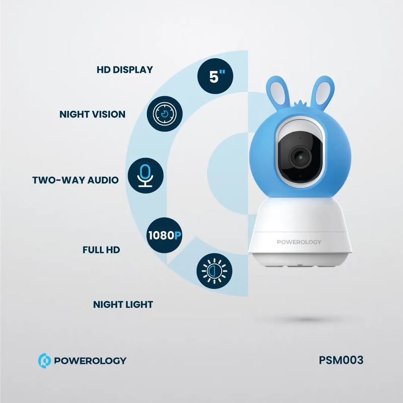 Powerology Smart Baby Monitor & App - 1080p, Night Vision Blue & Pink