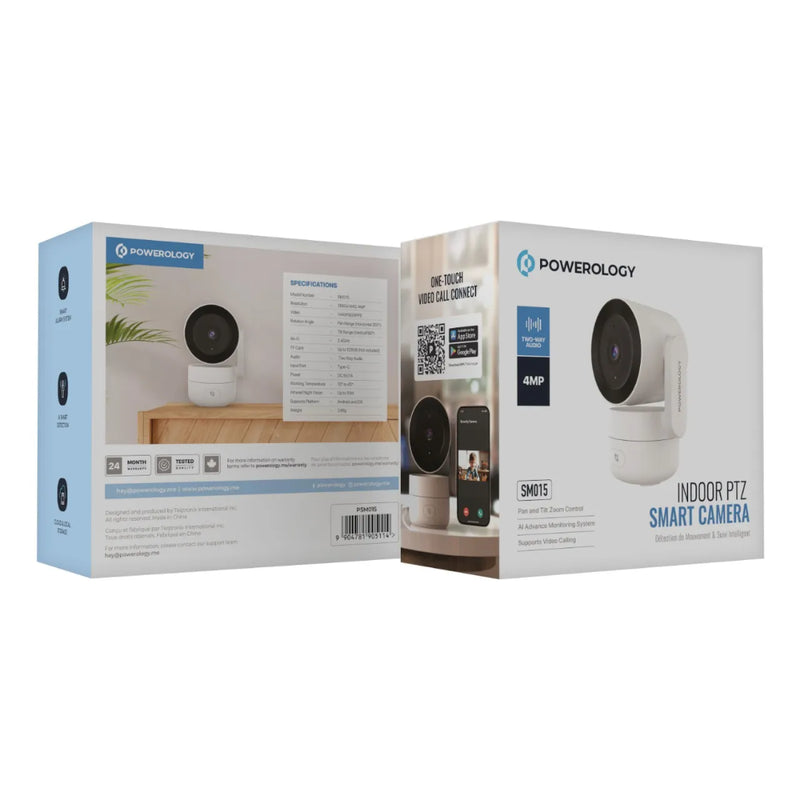 Powerology Indoor PTZ Smart Camera - 4MP, AI Monitoring White