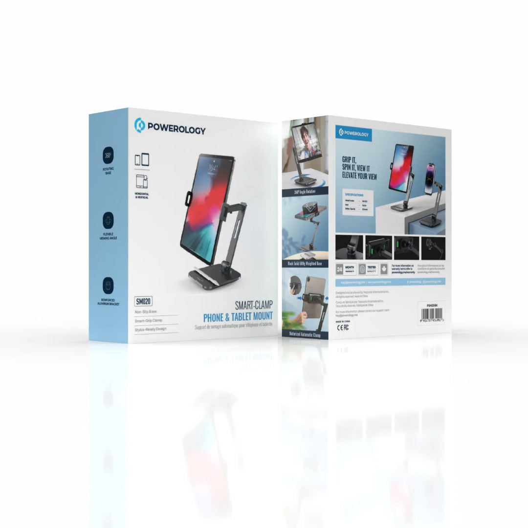 Motorized Phone Mount - Powerology Smart-Clamp Adjustable Tablet Stand