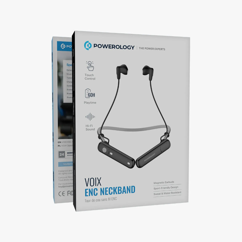 Powerology VOIX ENC Neckband - 60H Playtime, Hi-Fi Sound Black