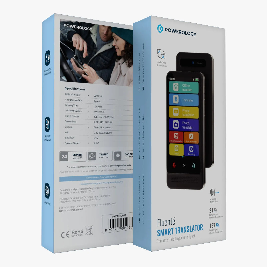 Smart Translation Device - Powerology Portable Language Translator With AI Noise Reduction