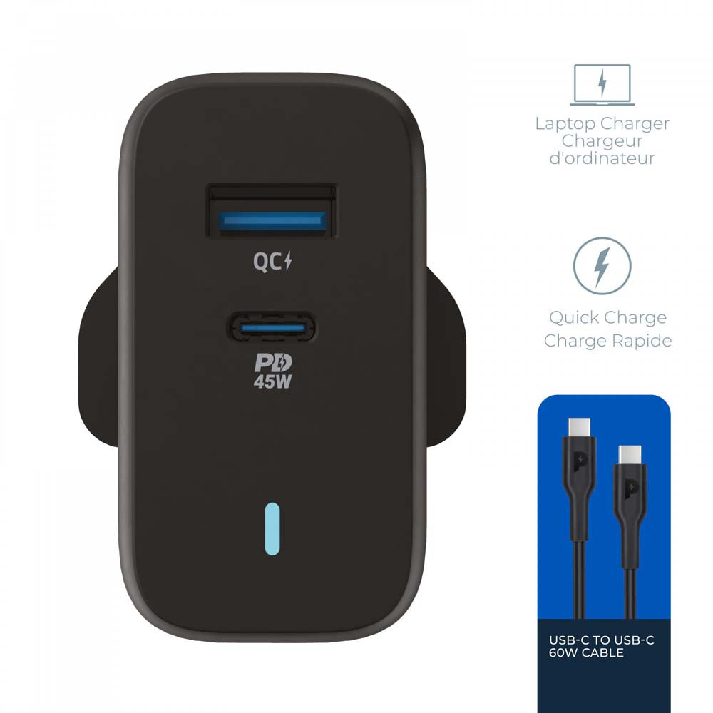 63W GaN Charger – Power Delivery Charger With 45W PD & USB Type-C Cable