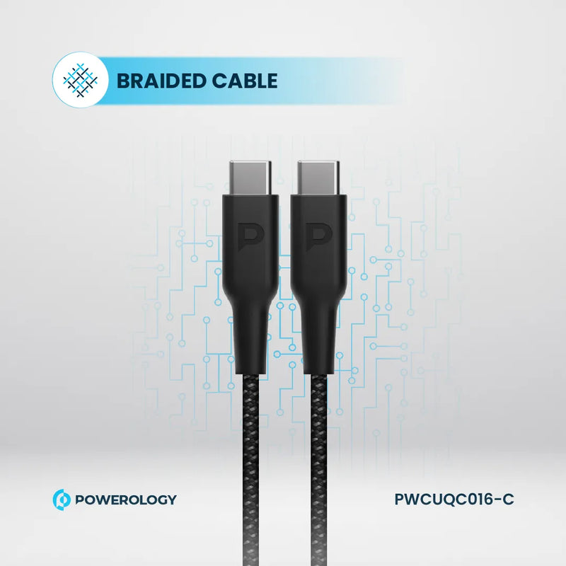 Powerology Ultra-Compact 20W GaN Charger & 1.2m Cable Black