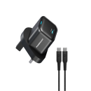 Powerology Ultra-Compact 20W GaN Charger & 1.2m Cable Black