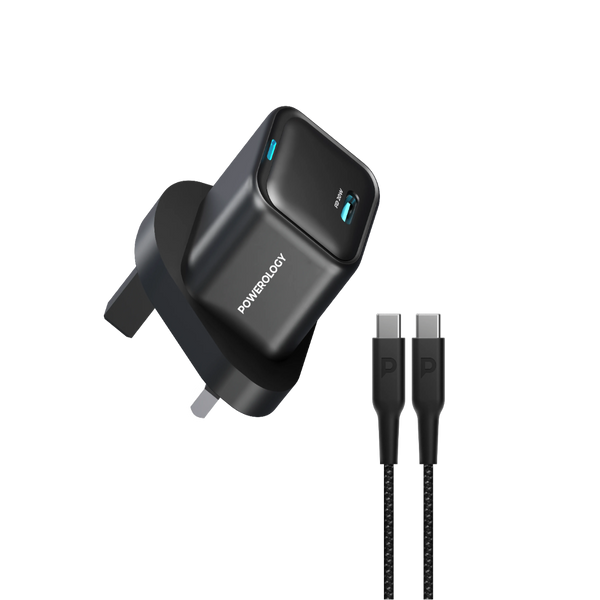 Powerology Ultra-Compact 20W GaN Charger & 1.2m Cable Black