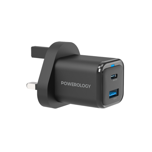 Powerology Super Compact Quick Charger + 1.2m USB-C Cable Black