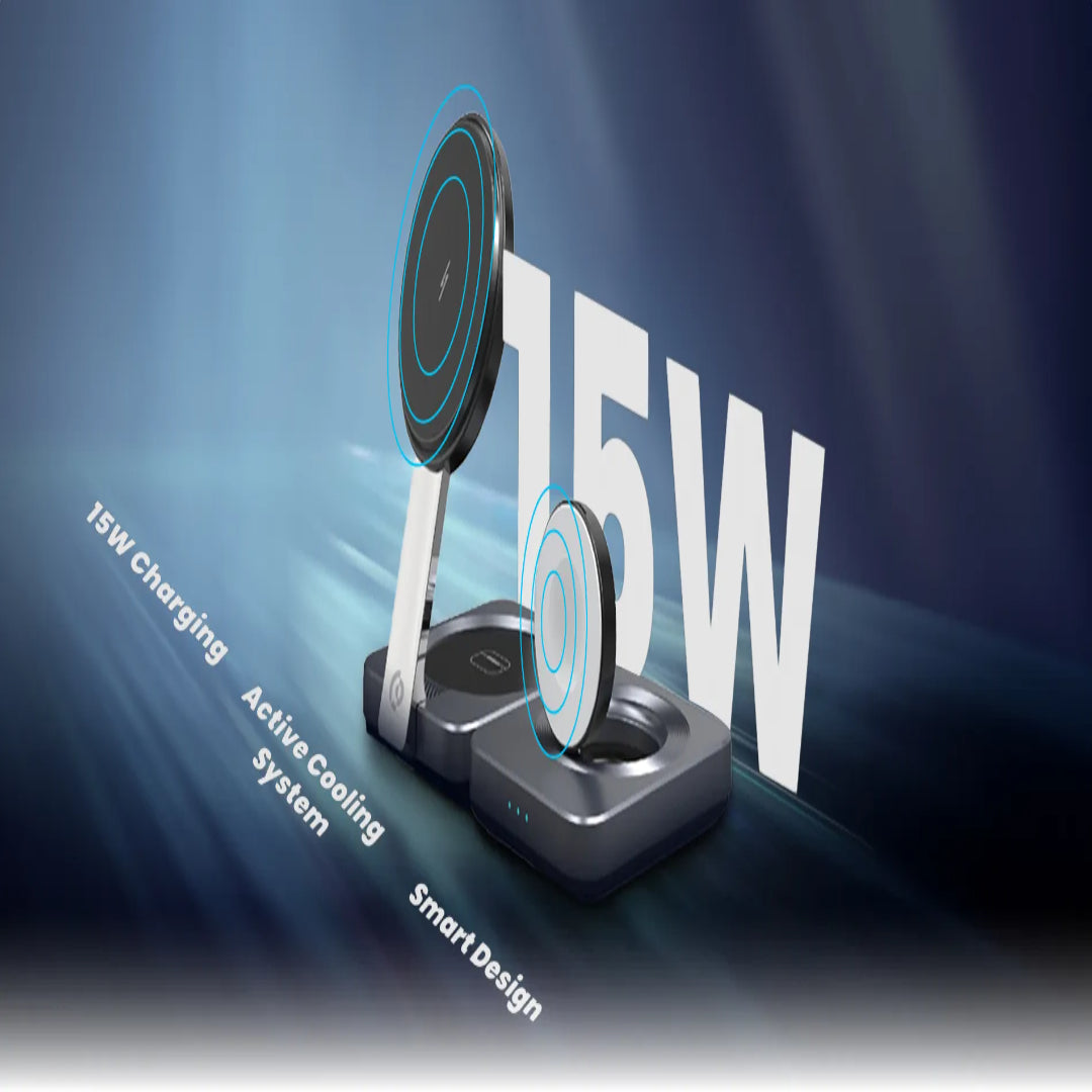 Foldable Wireless Charger – Powerology 3-in-1 Magnetic Charging Station With Active Cooling