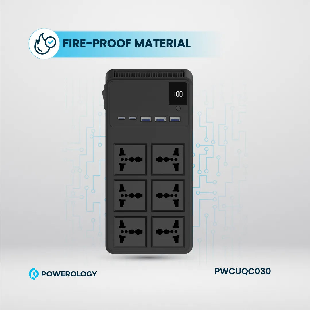 Power Strip Retractable Cables - Powerology 2500W 6 Outlet Surge Protector