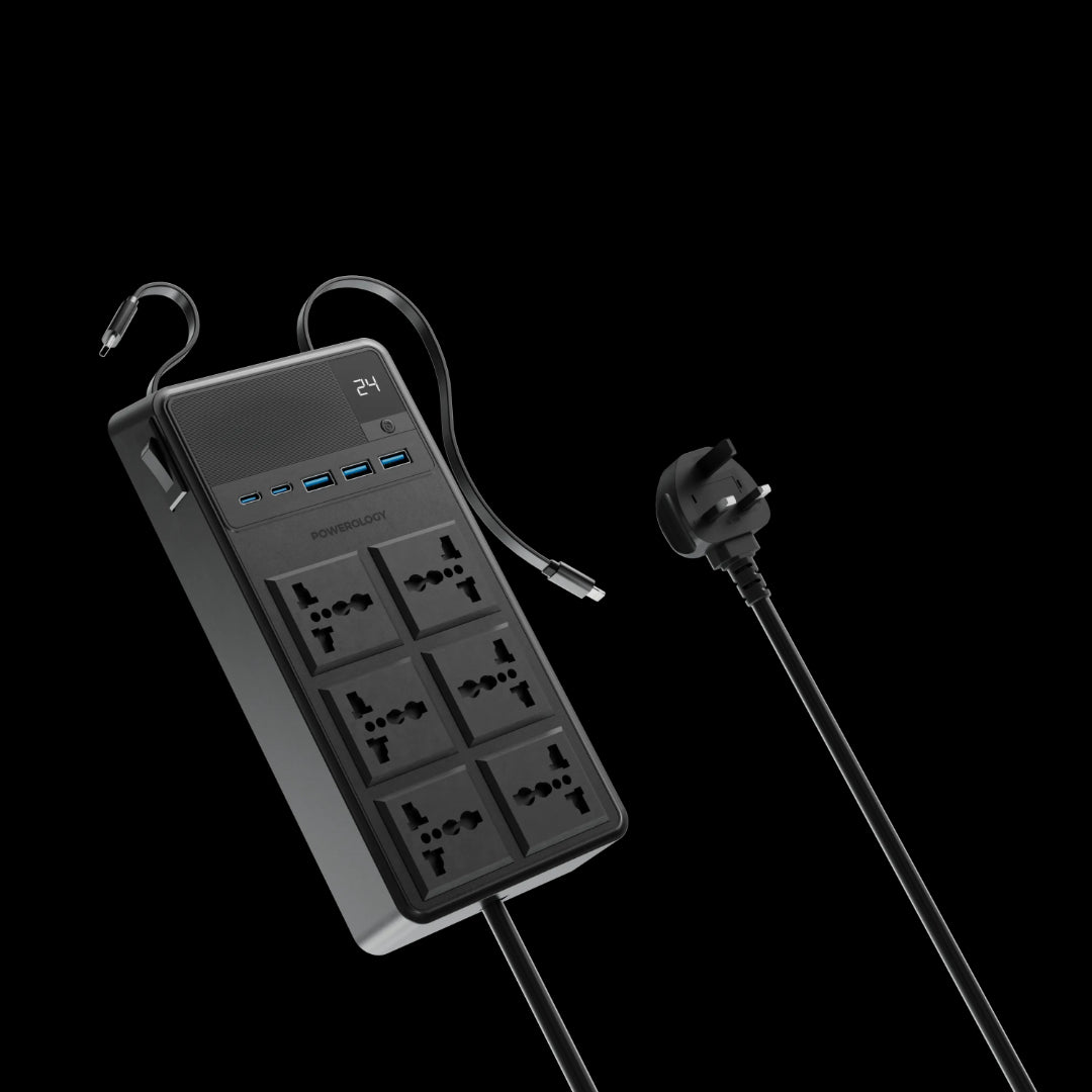 Power Strip Retractable Cables - Powerology 2500W 6 Outlet Surge Protector