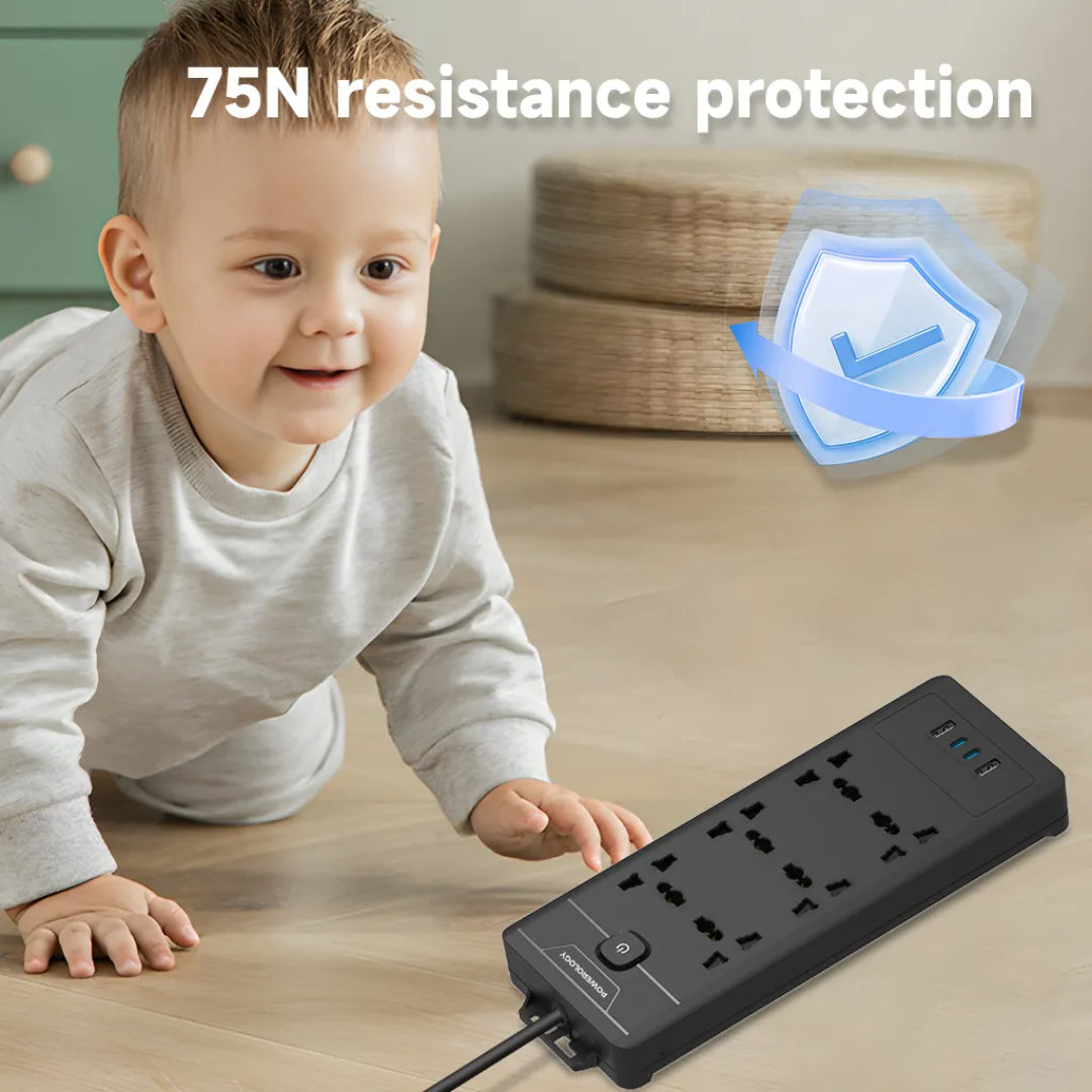 Power Strip With USB - Powerology 6 Outlet Fast Charging Station With Safety Switch