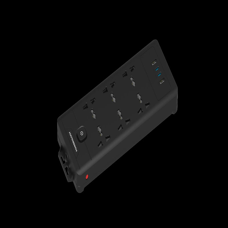 Powerology 6AC 2500W Power Strip with USB Fast Charging Black
