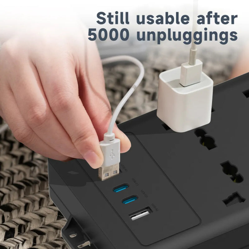 Powerology 6AC 2500W Power Strip with USB Fast Charging Black